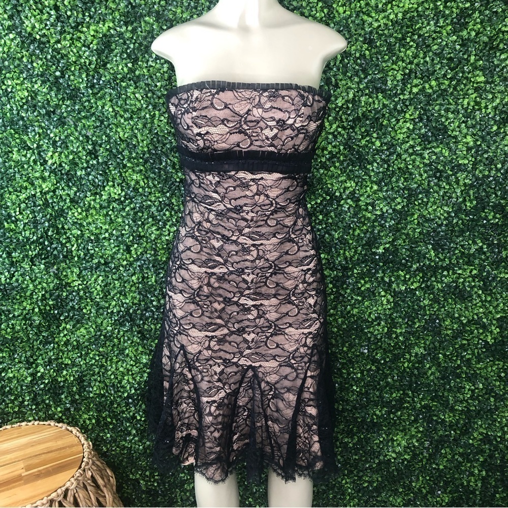 Badgly mischka black lace strapless dress